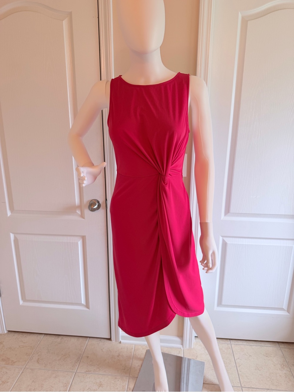 Ralph Lauren Chic Twist Front Stretch Fuchsia Sleeveless Midi Dress Size 4